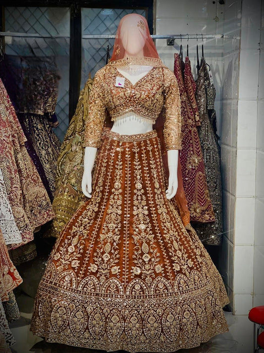 Rust Orange Crop Top Lehenga