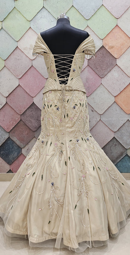 White fish cut Crop Top Lehenga