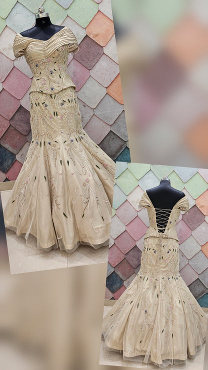 White fish cut Crop Top Lehenga