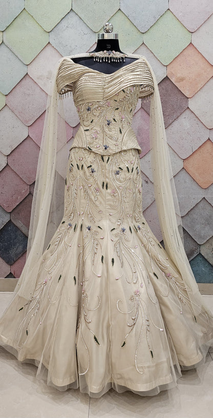 White fish cut Crop Top Lehenga