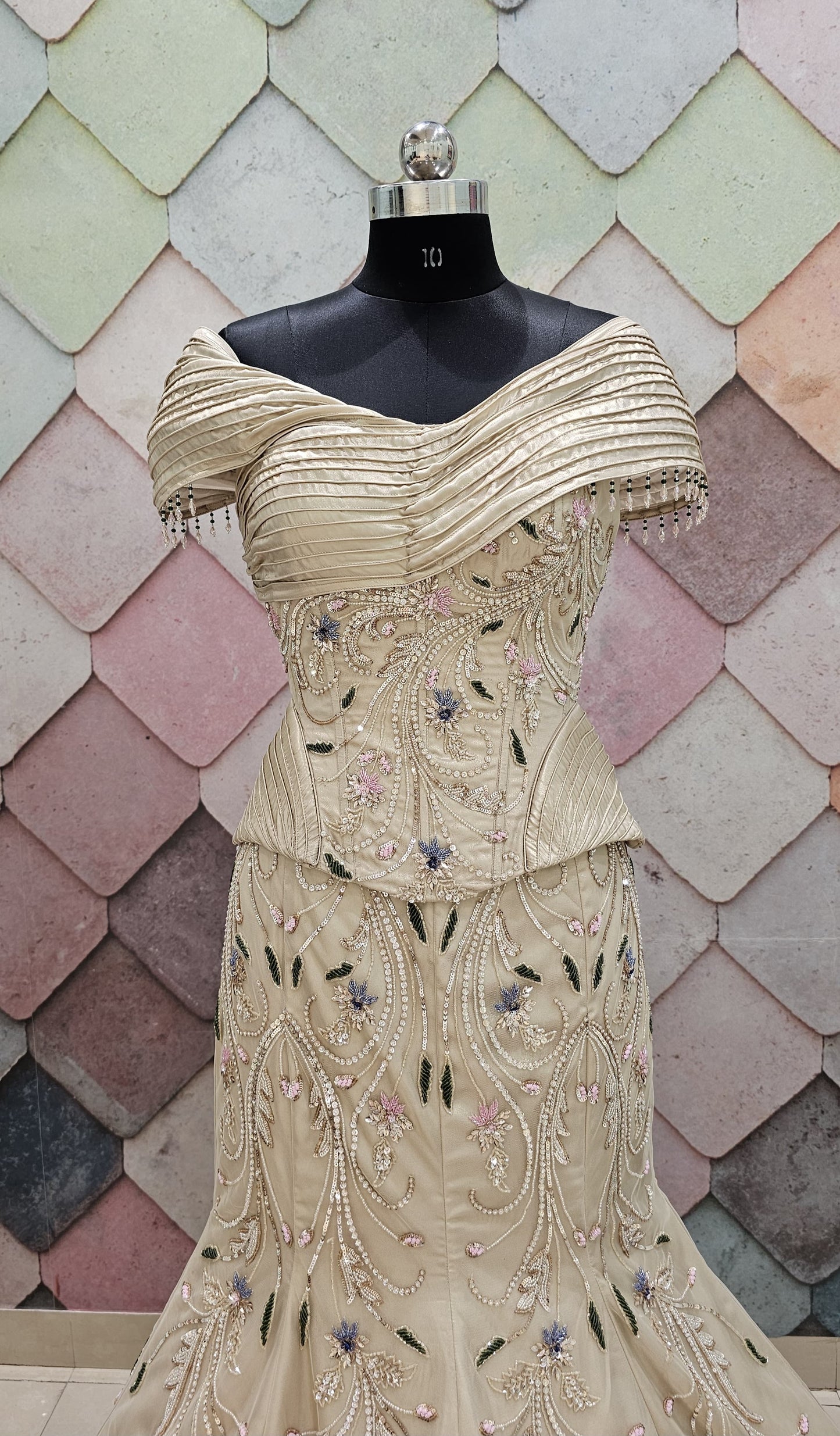 White fish cut Crop Top Lehenga