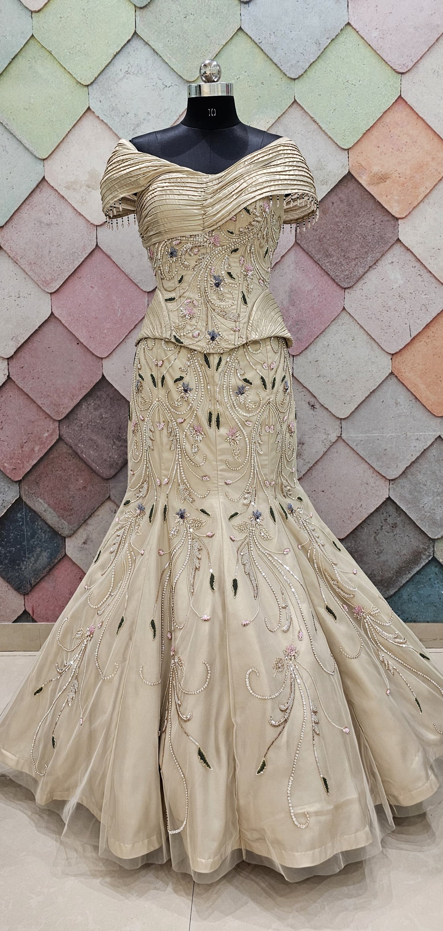 White fish cut Crop Top Lehenga