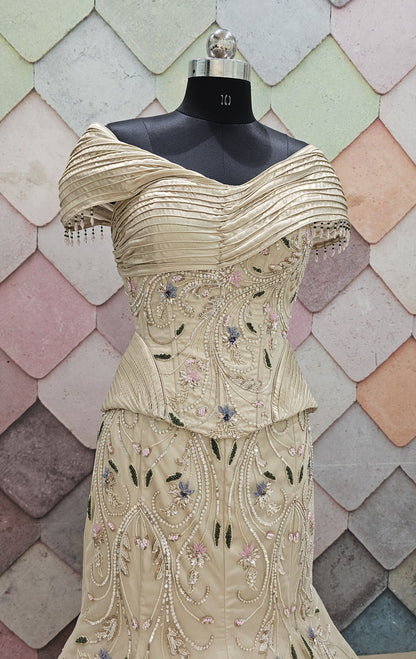 White fish cut Crop Top Lehenga