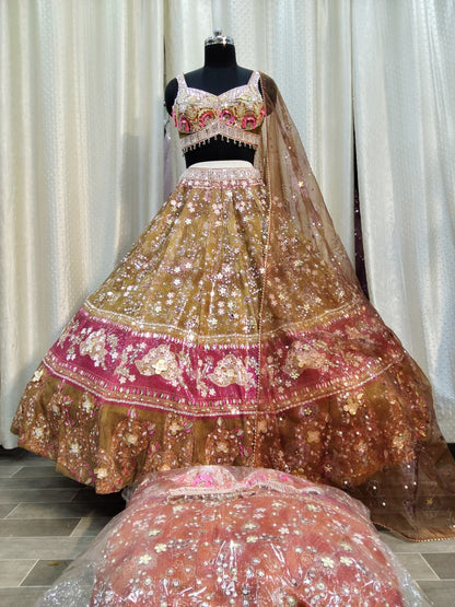 Rust Brown Pink Pdp Crop Top Lehenga