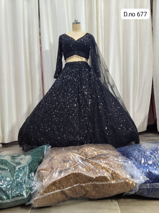 Dark Blue on Blue Monotone Crop Top Lehenga