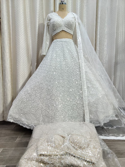 White on White Monotone Crop Top Lehenga