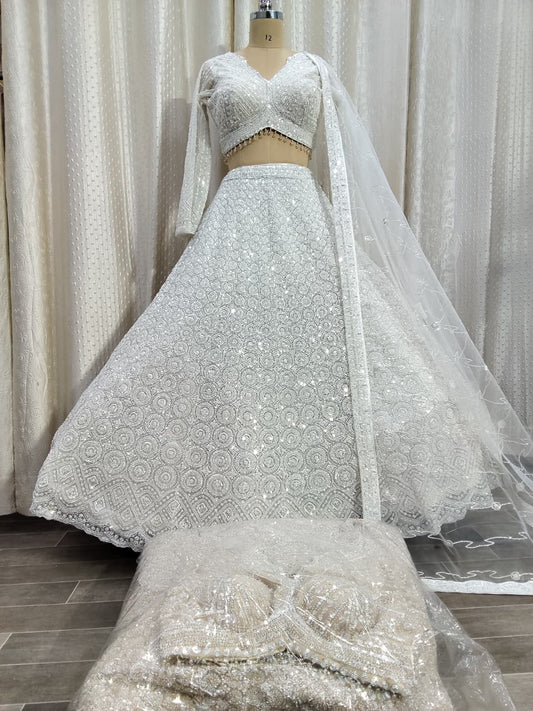 White on White Monotone Crop Top Lehenga