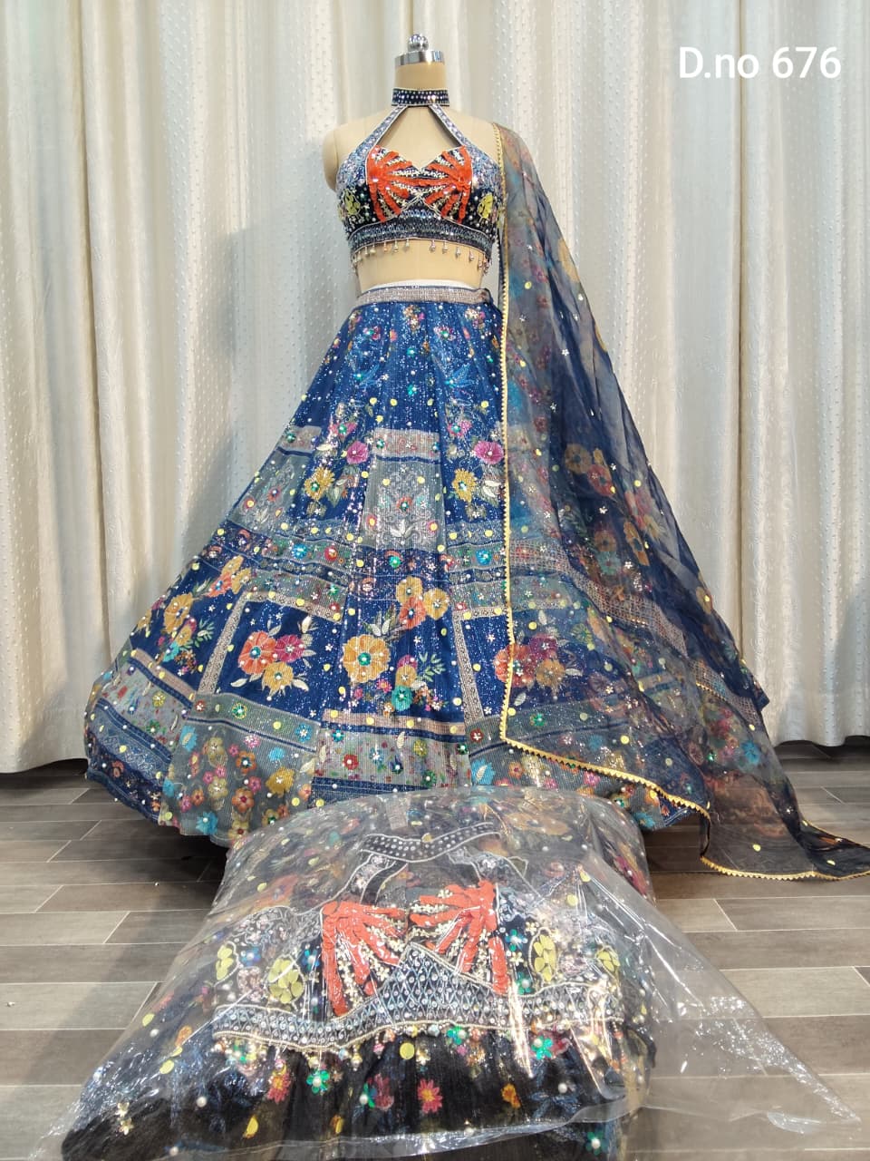 Blue Black pdp Crop Top Lehenga