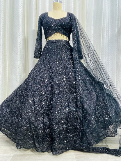 Black on Black Monotone Crop Top Lehenga