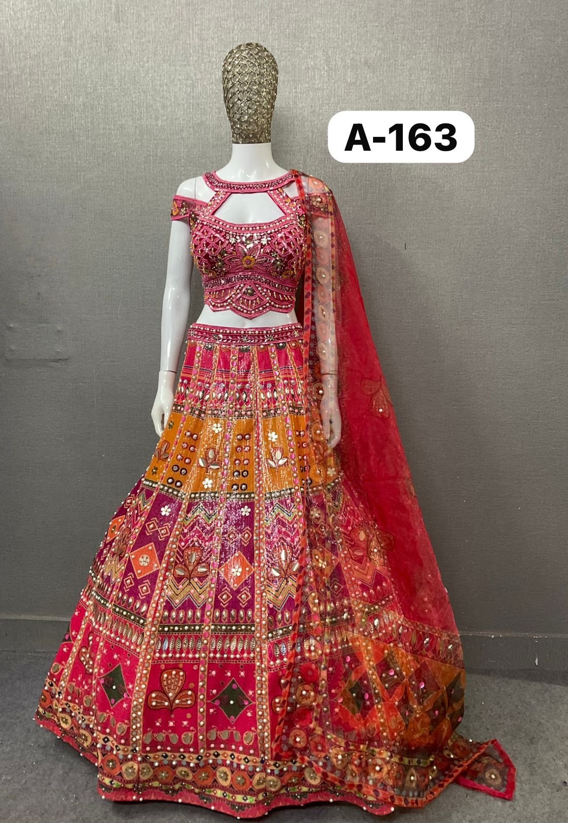 Hot Pink Mustard Crop Top Lehenga