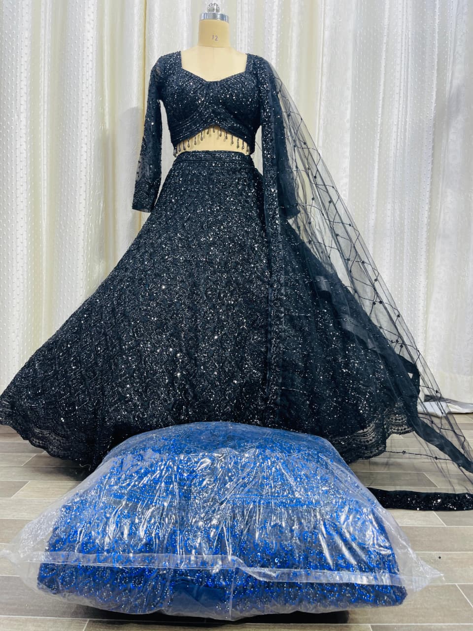 Black on Black Monotone Crop Top Lehenga