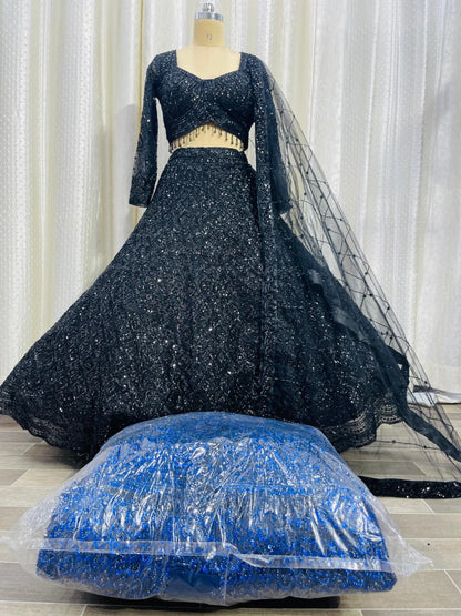 Black on Black Monotone Crop Top Lehenga