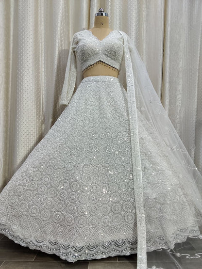 White on White Monotone Crop Top Lehenga
