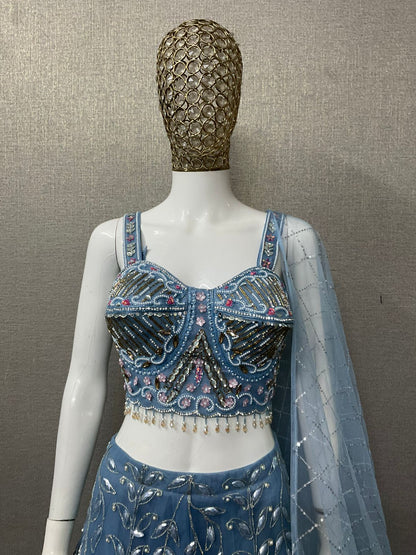 Sky Blue Crop Top Lehenga