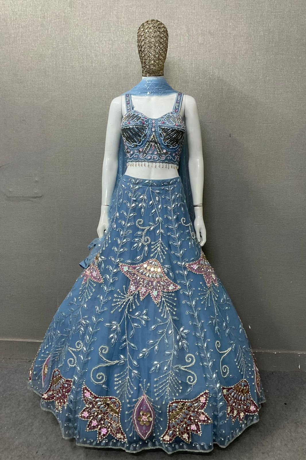 Sky Blue Crop Top Lehenga