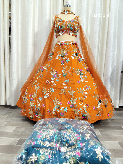 Rust Orange Crop Top Lehenga