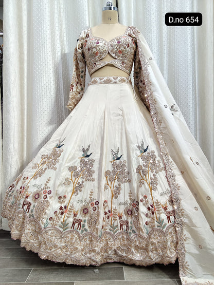 White Peacock Crop Top Lehenga