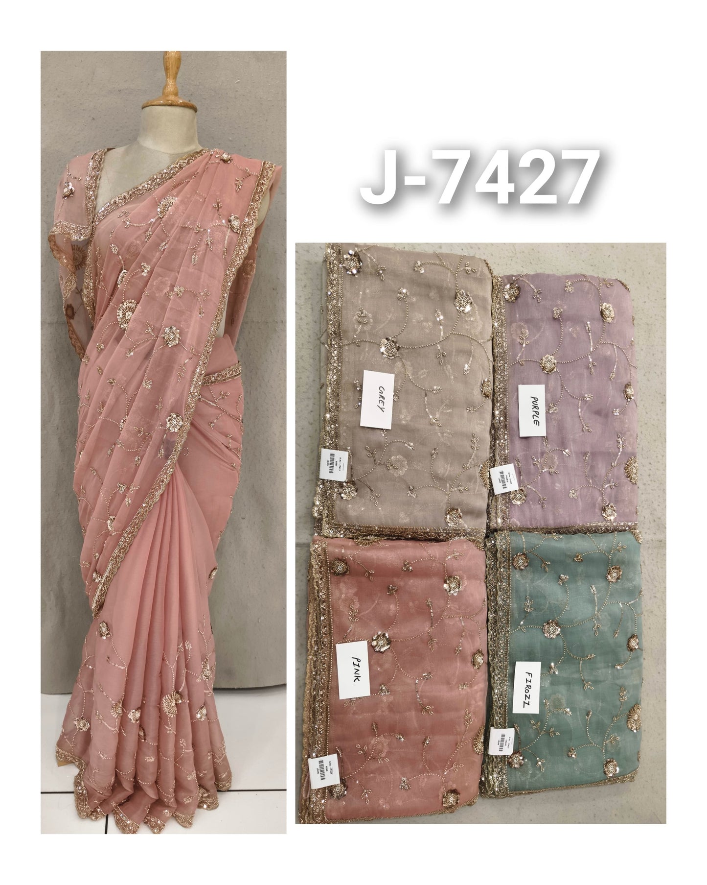 Pink Grey Purple Pink Firozi Saree