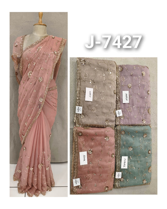 Pink Grey Purple Pink Firozi Saree
