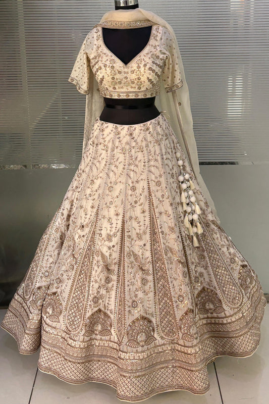 Off White Golden Crop Top Lehenga
