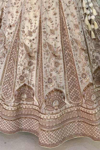 Off White Golden Crop Top Lehenga