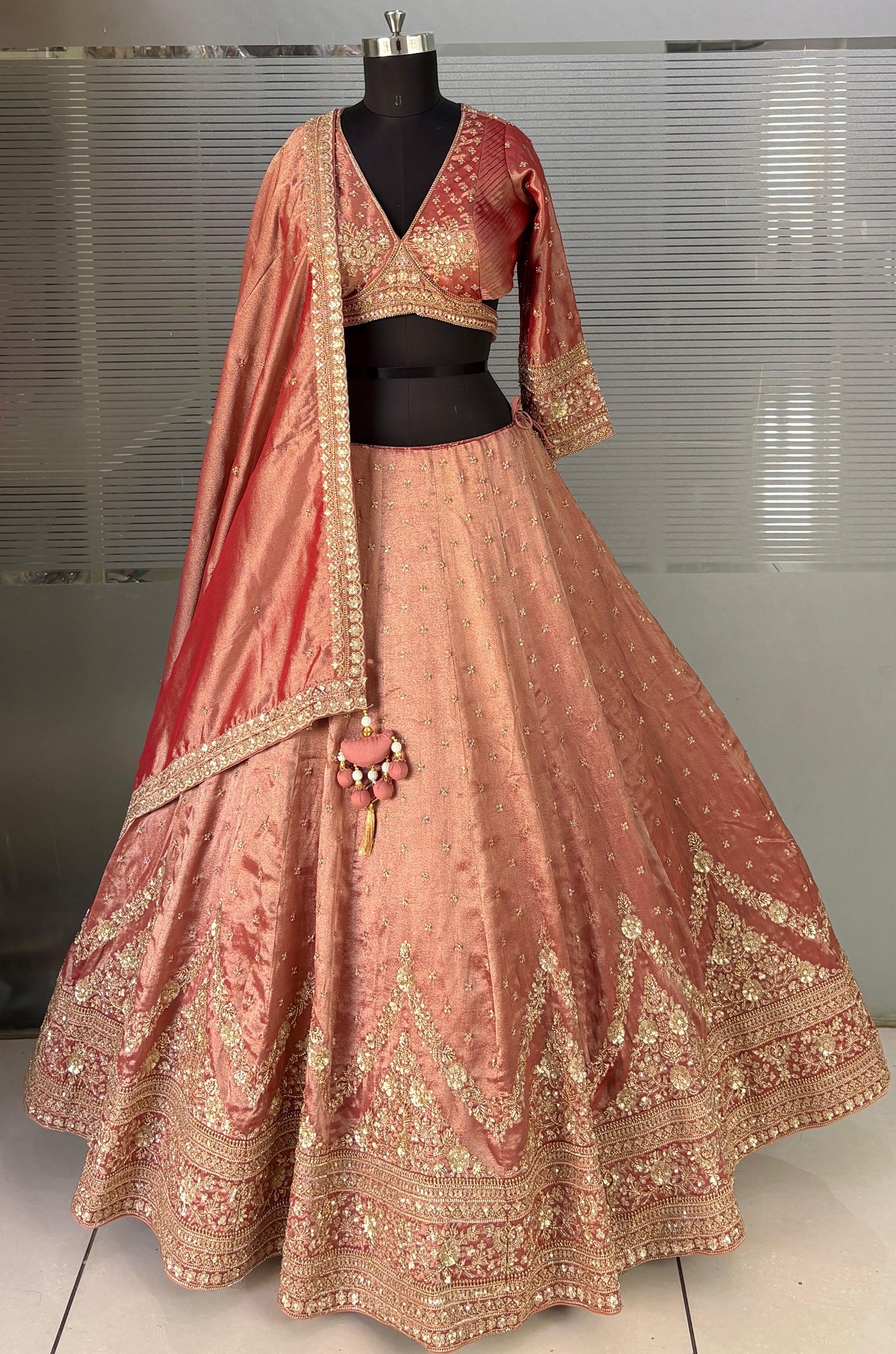 Peach Pink Crop Top Lehenga