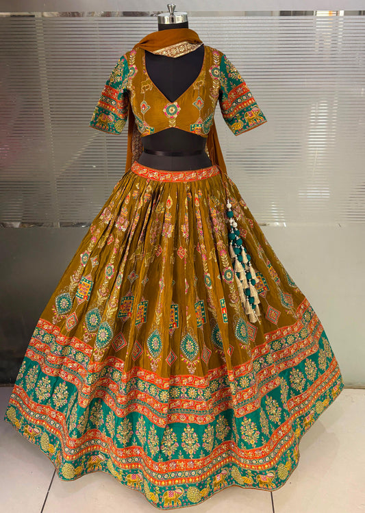 Mustard Green Crop Top Lehenga