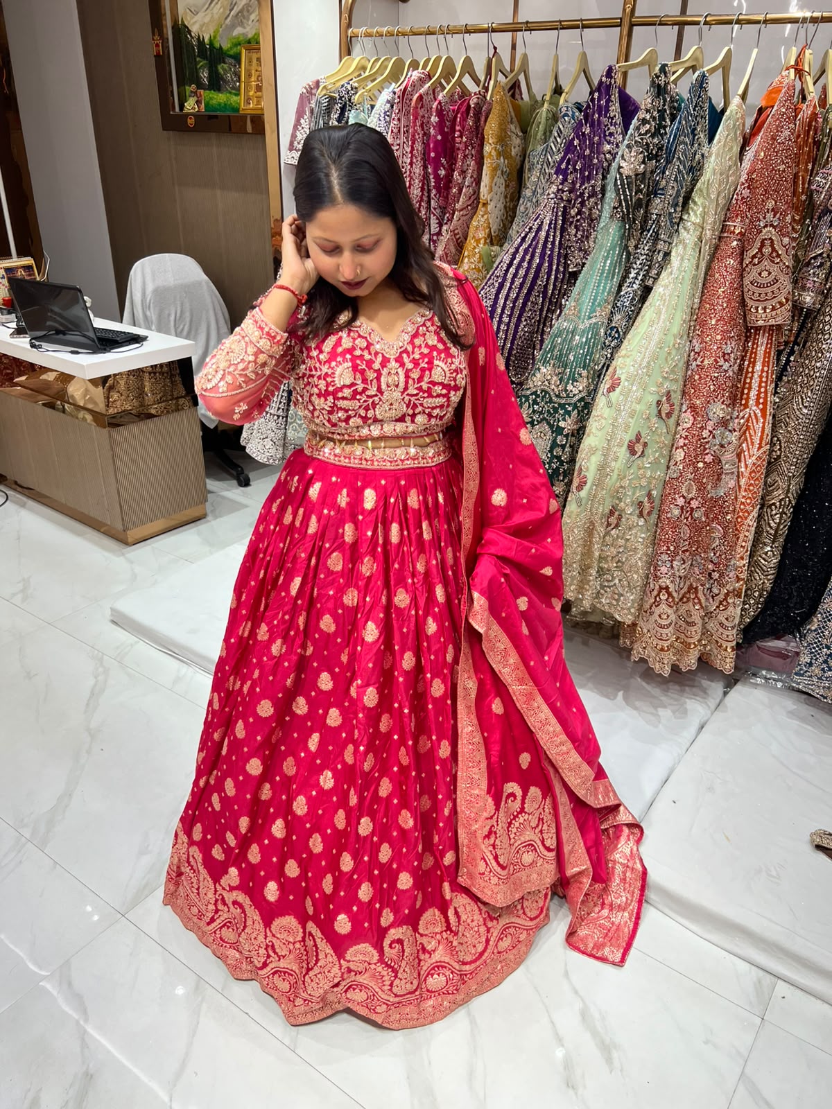Hot Pink Crop Top Lehenga