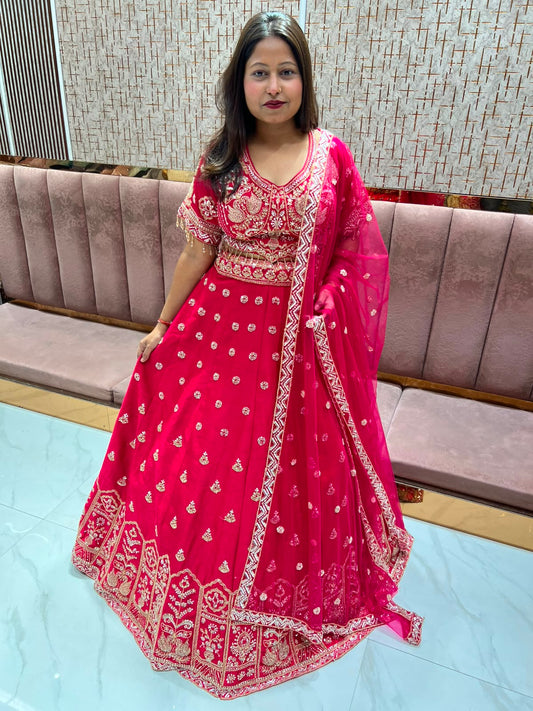 Hot pink Crop Top Lehenga