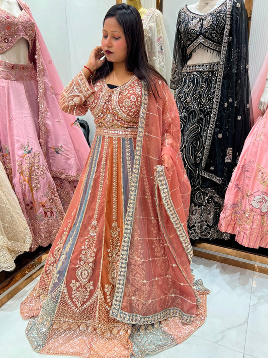 Pink Multicolour Crop Top Lehenga