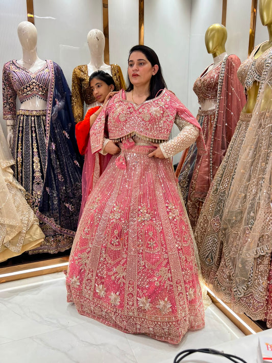 Fabulous Baby pink Ready to wear crop top Lehenga