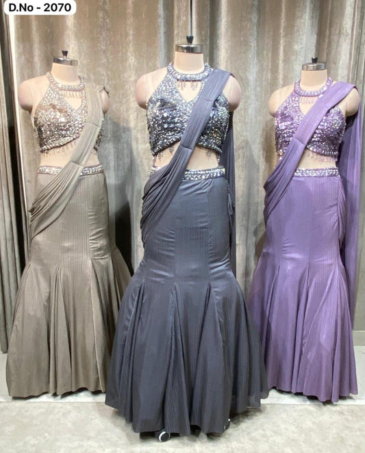 Golden Grey Purple Drape Crop Top Fish Cut Dress