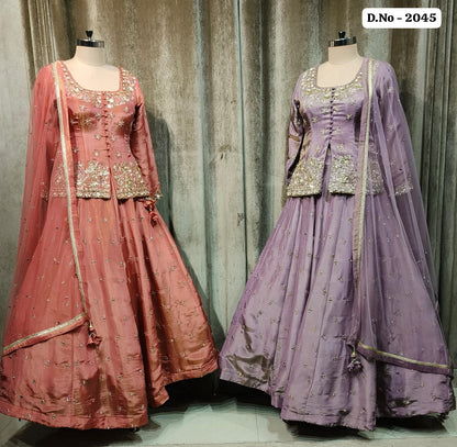 Hot Pink Peach Golden Crop Top Lehenga