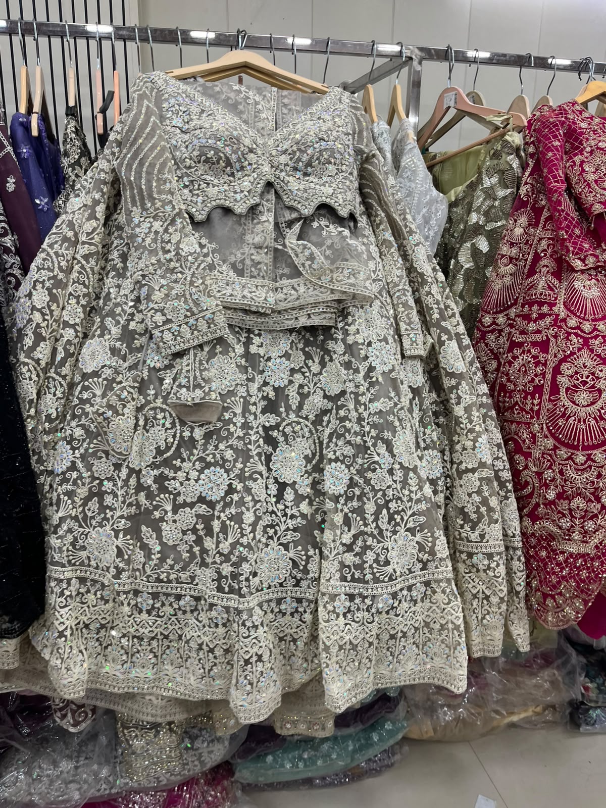Beige Golden Crop Top Lehenga