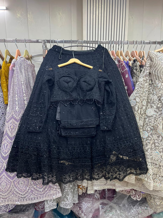Black Crop Top Lehenga