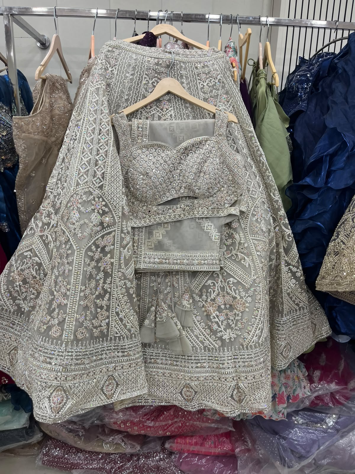 Off White Crop Top Lehenga