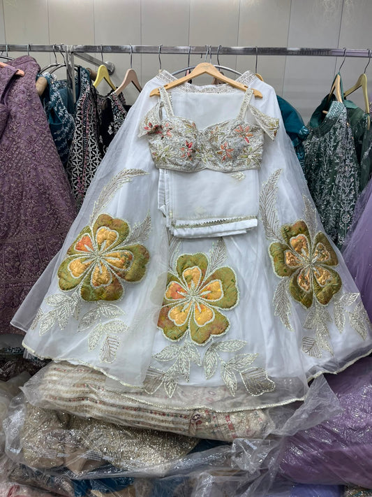 White Crop Top Lehenga
