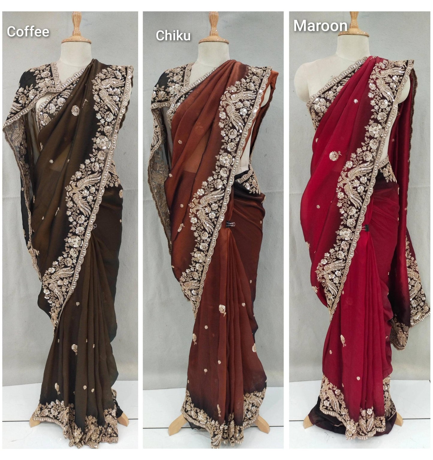 Coffee Brown Maroon Dark Maroon Designer Saree