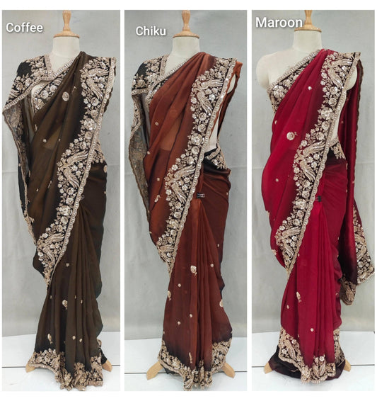 Coffee Brown Maroon Dark Maroon Designer Saree