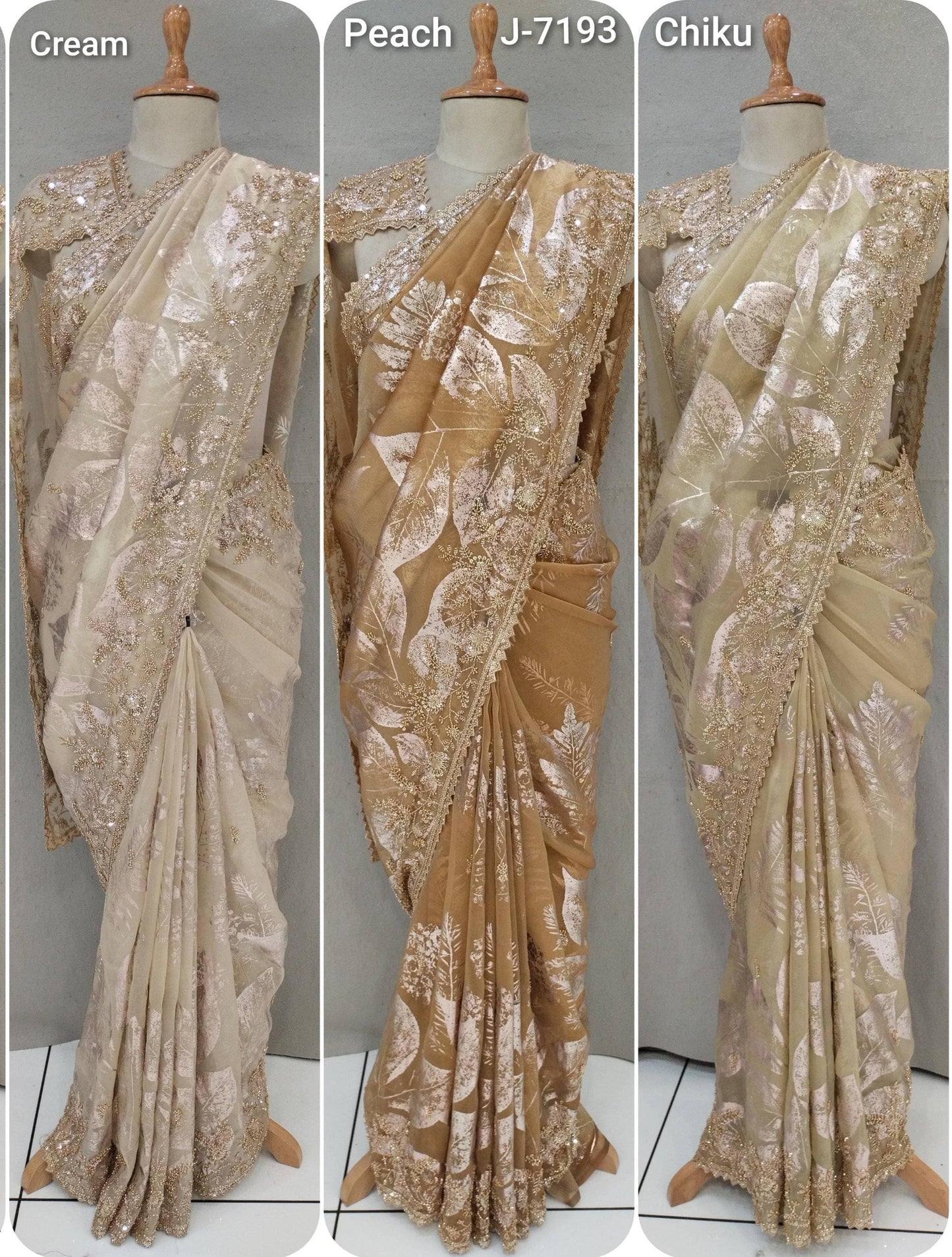 Cream White Golden Mustard Designer Saree