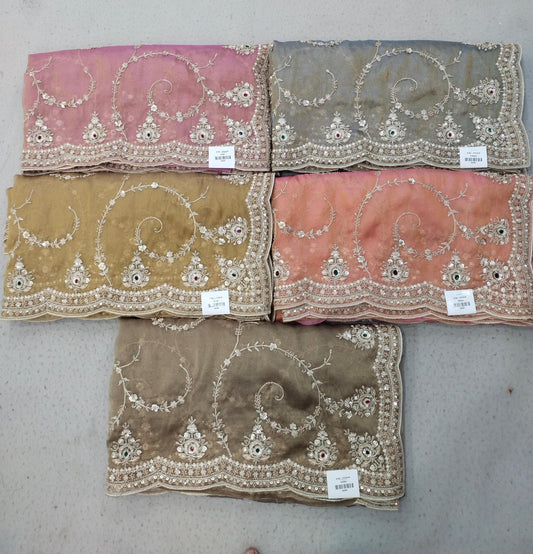 Pink Blue Golden Peach Brown Saree