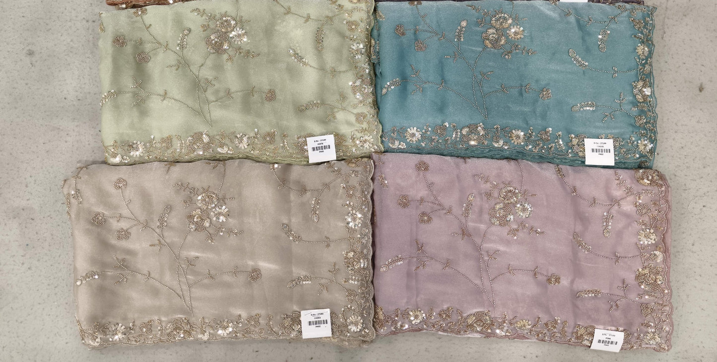 Pink Blue White Brown Saree