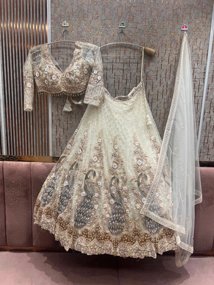 White peacock Crop Top Lehenga