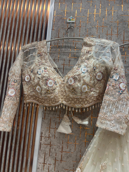 White peacock Crop Top Lehenga