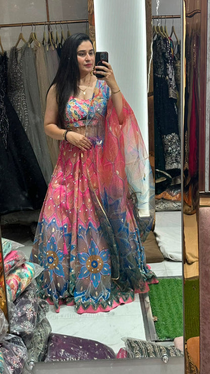 Pink Pdp crop top Lehenga