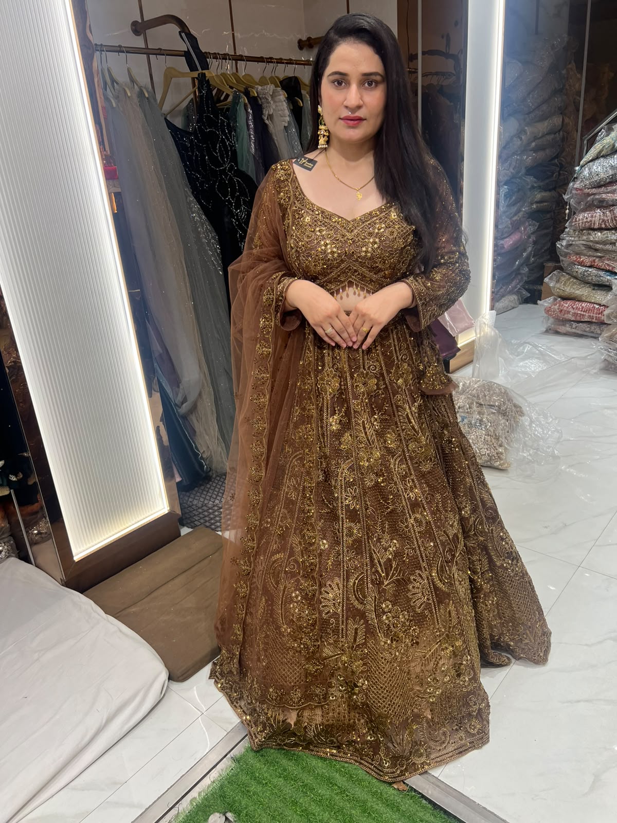 Rust Brown Crop Top Lehenga
