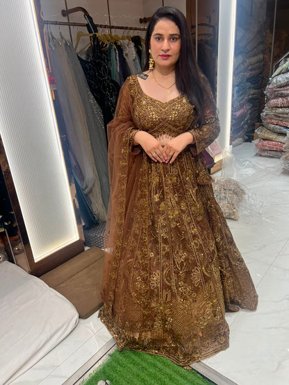 Rust Brown Crop Top Lehenga