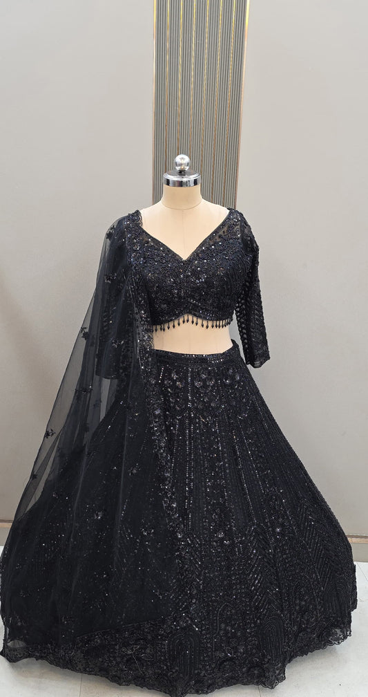 Navy blue monotone Crop Top Lehenga