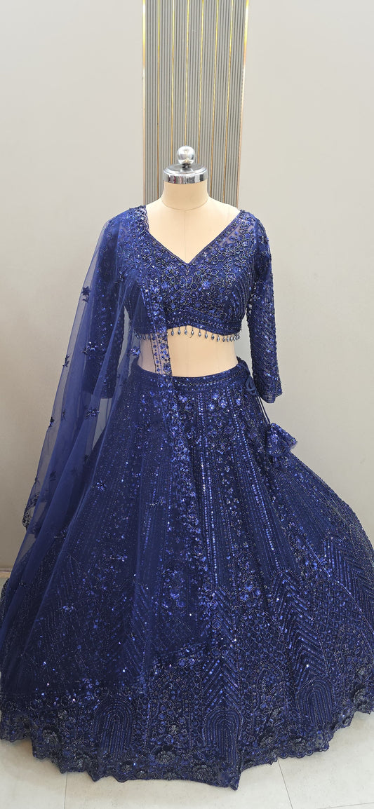 Dark green monotone Crop Top Lehenga