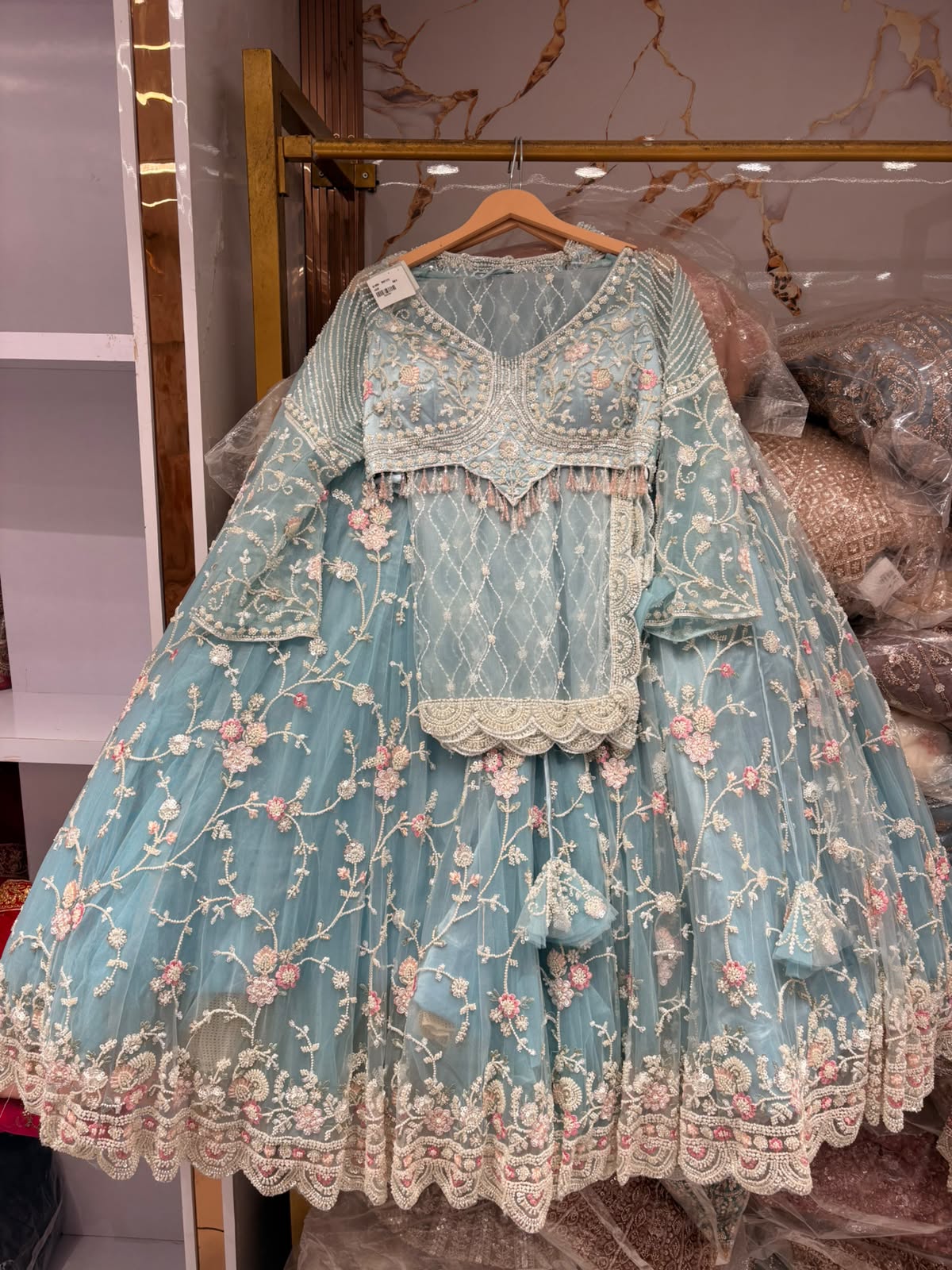 Sky Blue Crop Top Lehenga